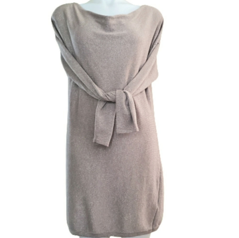 WHBM Slouchy Neck Tan Sweater Dress Cashmere Blend Medium